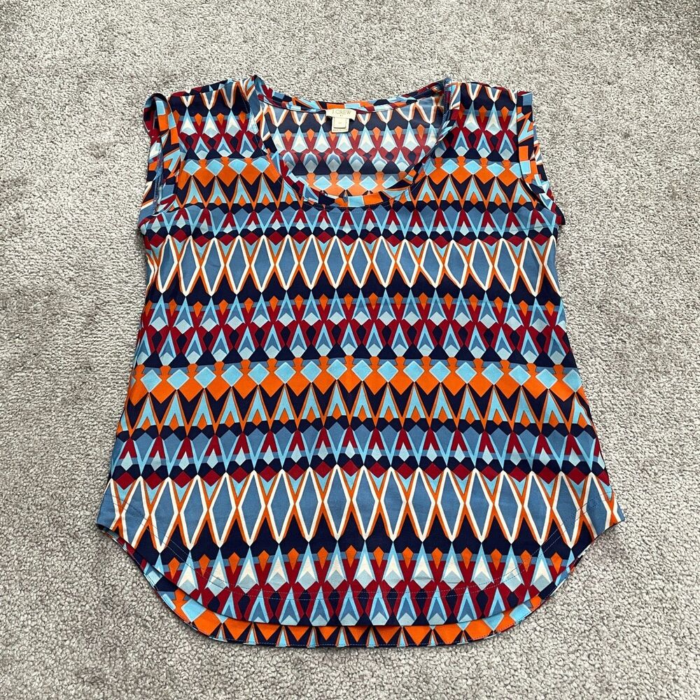 J.Crew Geometric Scoop Neck Blouse Womens 00 Multicolor Sleeveless Drapey Top